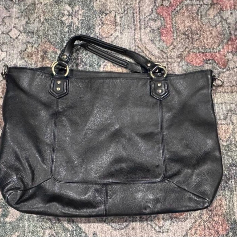 Vintage Coach Black Leather Tote Bag with Front Buckle - Picture 3 of 3